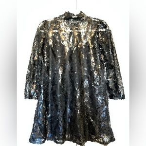 Zara Collection Sequin Tie Neck Top